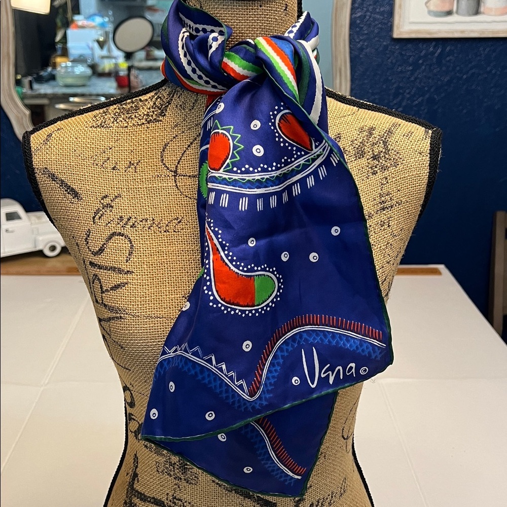 VINTAGE VERA SILK SCARF BLUE/ RED COLORFUL
